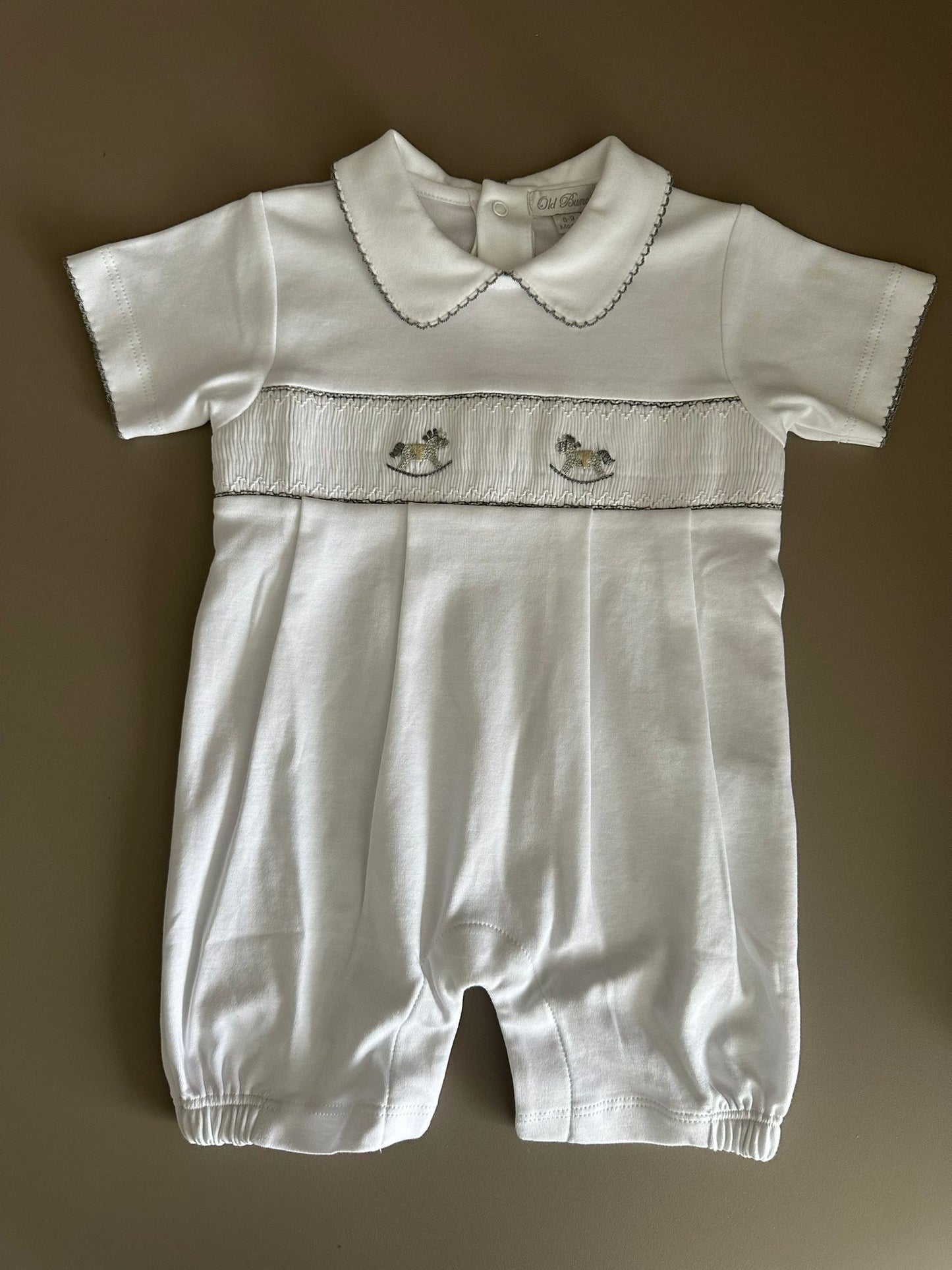 PLAYSUIT PIMA SMOCK HORSES WHGR